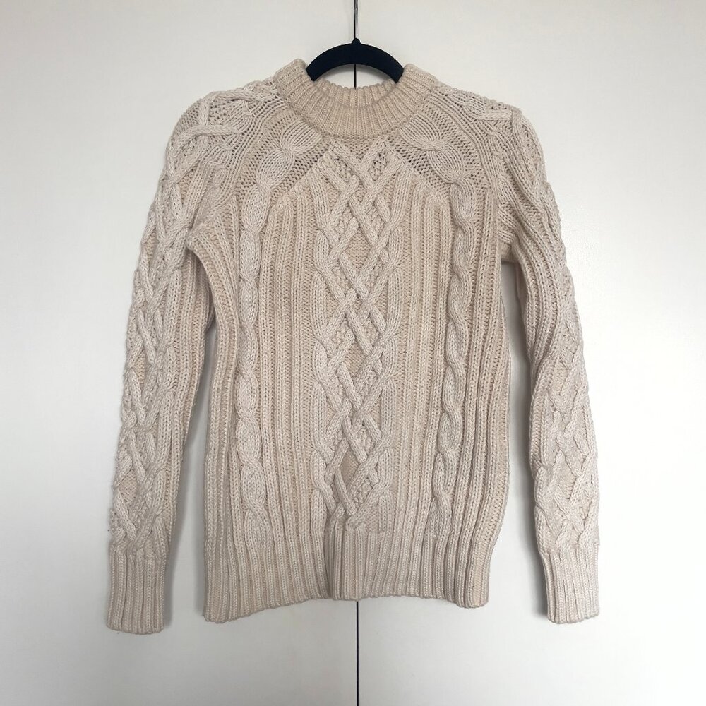 Rag & Bone | Cream wool cotton blend chunky cable knit crew neck sweater | Small